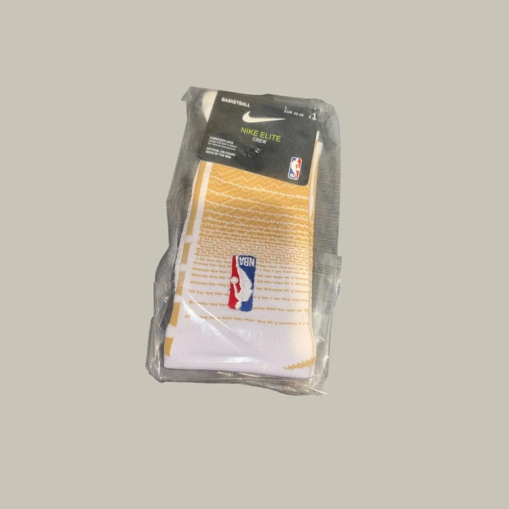 Nike Elite NBA Crew Basketball Socks White Gold Mens Large SX7587-017 NEW